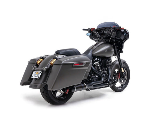 Bob Cat 2-into-1 Exhaust - Black with Carbon Fibre Sleeve Muffler. Fits Touring 2017up. - D&D Exhaust
