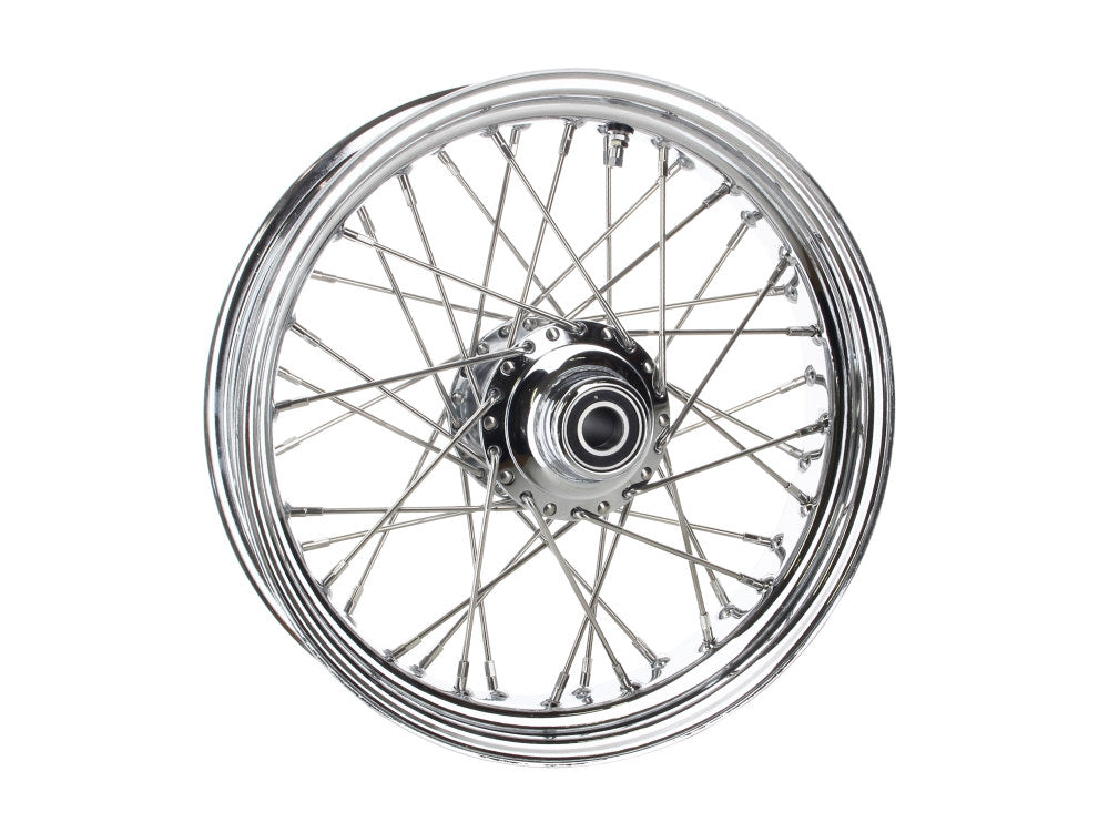 16in. x 3.5in. Front 40 Spoke Cross Laced Wheel - Chrome. Fits FL Softail 2000-2006, & FX Springer 2000-2007. - DNA Specialty