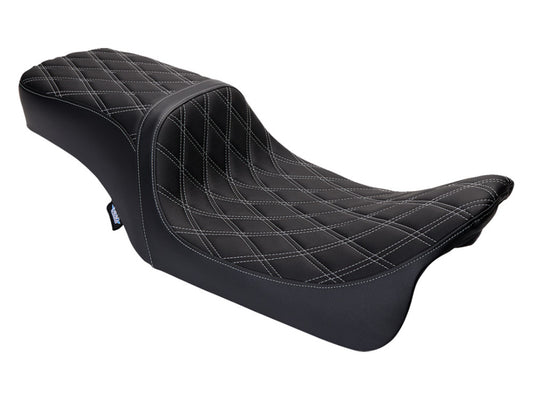 Performance Predator 2up Dual Seat with Silver Double Diamond Lattice Stitch. Fits Most Touring 2008-2024 - Drag Specialties