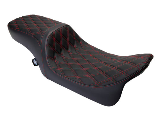 Performance Predator 2up Dual Seat with Red Double Diamond Lattice Stitch. Fits Most Touring 2008-2024 - Drag Specialties
