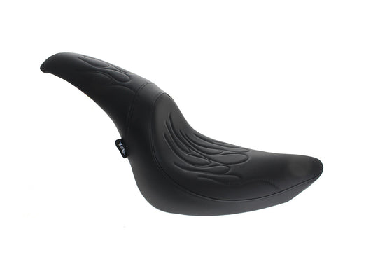 Predator Dual Seat - Flame Solar Leather Black. Fits Softail 2006-2017 with OEM 200 Rear Tyre - Drag Specialties