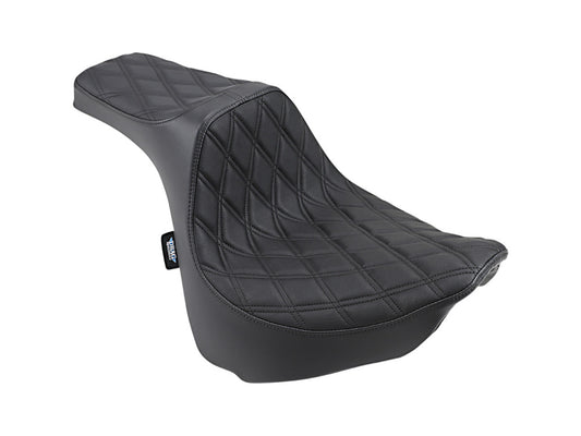 Predator 3 Dual Seat with Black Double Diamond Lattice Stitch. Fits Fat Bob 2018-2024 - Drag Specialties