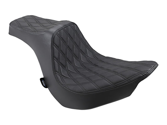 Predator 3 Dual Seat with Black Double Diamond Lattice Stitch. Fits Fat Boy 2018up & Breakout 2023up - Drag Specialties