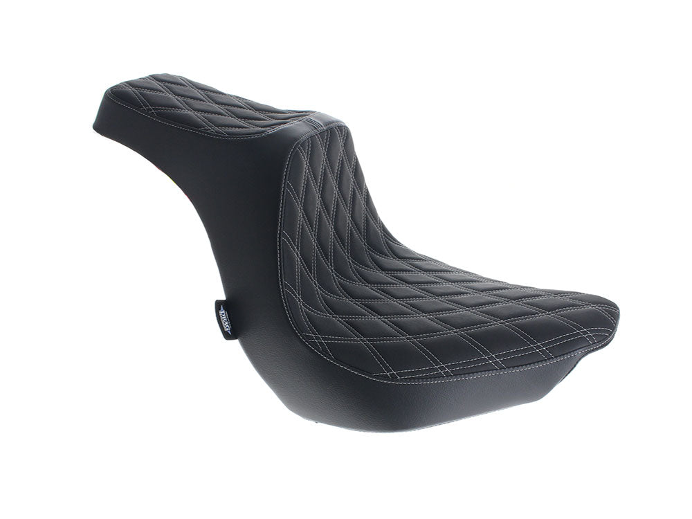 Predator 3 Dual Seat with Silver Double Diamond Lattice Stitch. Fits Fat Boy 2018up & Breakout 2023up - Drag Specialties