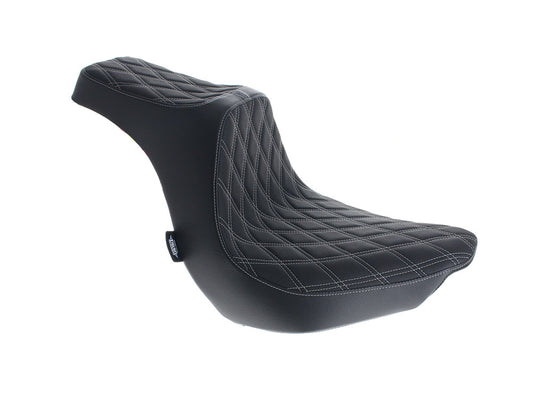 Predator 3 Dual Seat with Silver Double Diamond Lattice Stitch. Fits Fat Boy 2018up & Breakout 2023up - Drag Specialties