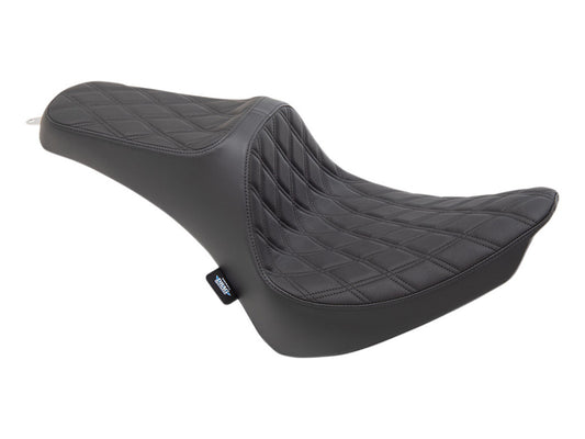 Predator 3 Dual Seat with Black Double Diamond Lattice Stitch. Fits Softail 2000-2017 with 130 or 150 OEM Rear Tyre - Drag Specialties