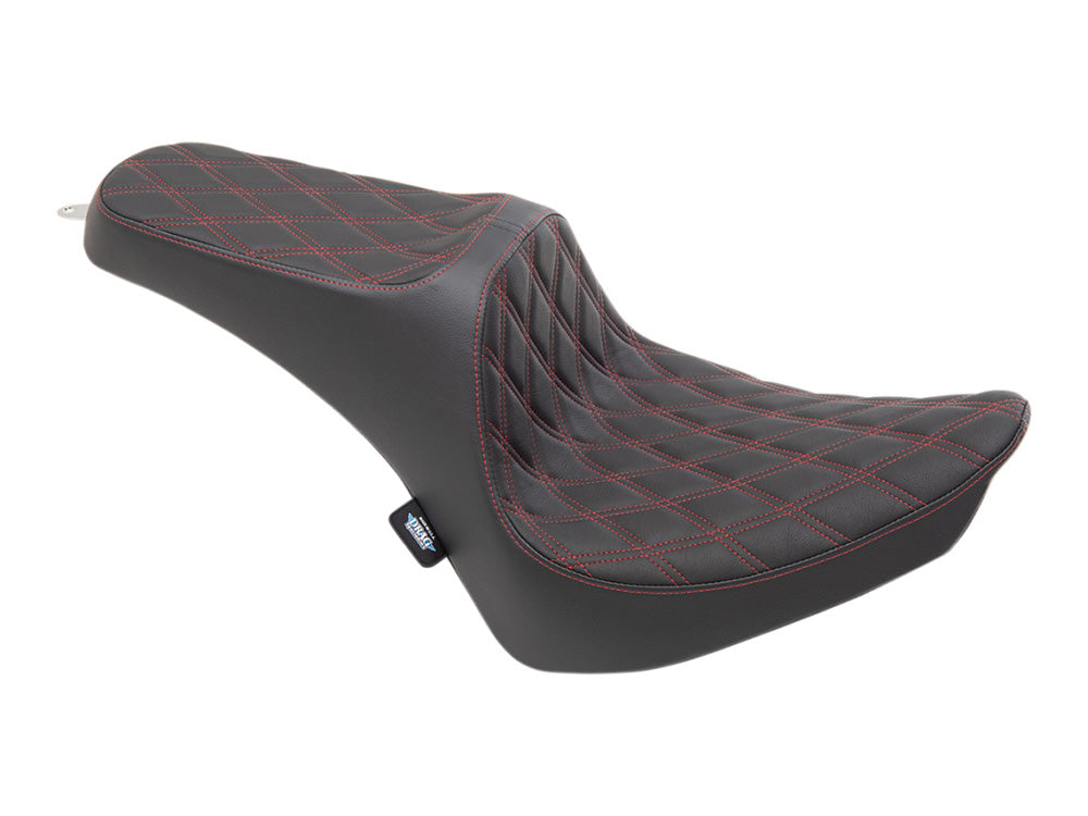 Predator 3 Dual Seat with Red Double Diamond Lattice Stitch. Fits Softail 2000-2017 with 130 or 150 OEM Rear Tyre - Drag Specialties