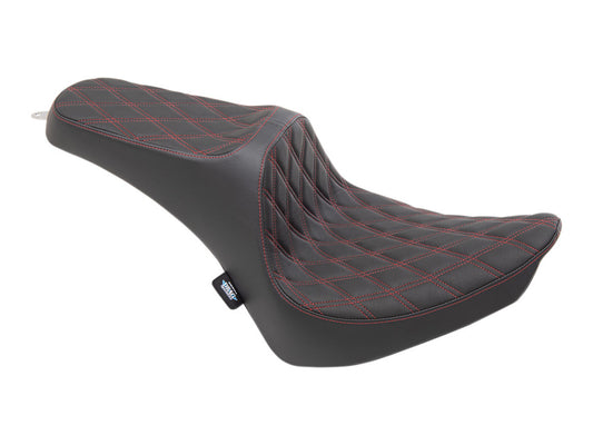 Predator 3 Dual Seat with Red Double Diamond Lattice Stitch. Fits Softail 2000-2017 with 130 or 150 OEM Rear Tyre - Drag Specialties