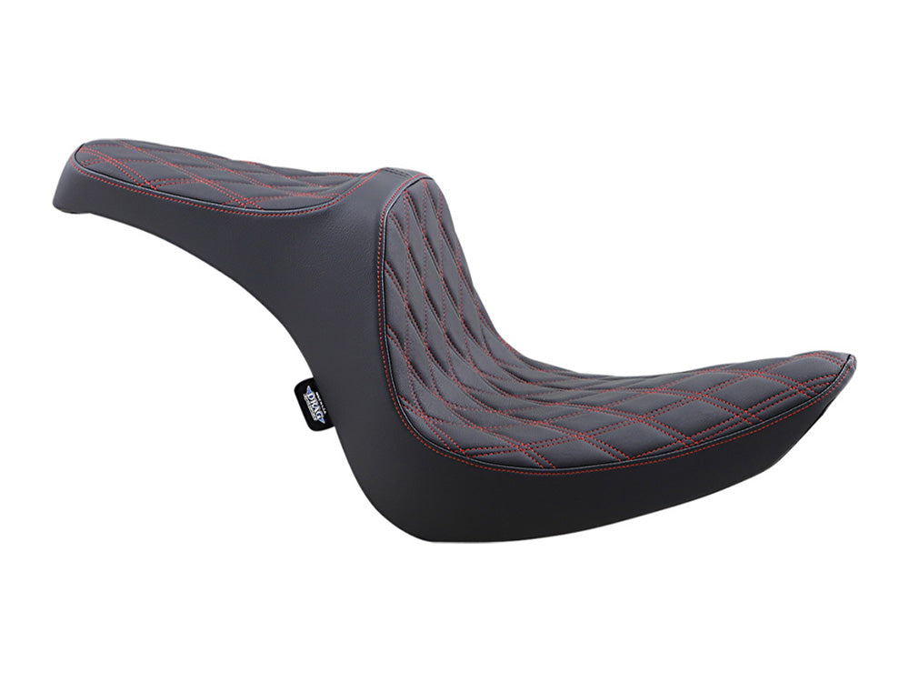 Predator 3 Dual Seat with Red Double Diamond Lattice Stitch. Fits Softail 2006-2017 with OEM 200 Rear Tyre - Drag Specialties