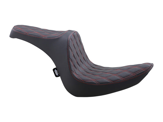 Predator 3 Dual Seat with Red Double Diamond Lattice Stitch. Fits Softail 2006-2017 with OEM 200 Rear Tyre - Drag Specialties
