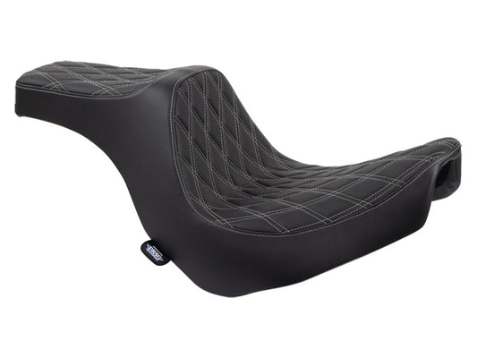 Predator 3 Dual Seat with Silver Double Diamond Lattice Stitch. Fits Sport Glide & Low Rider 2018up, Low Rider S 2020up & Low Rider ST 2022up - Drag Specialties