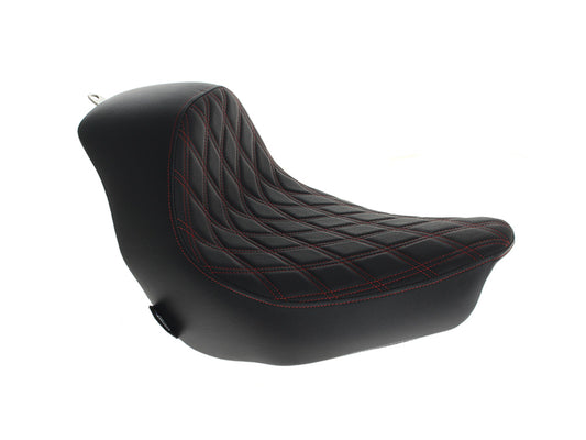 Solo Seat with Red Double Diamond Lattice Stitch. Fits Low Rider 2018up, Low Rider S 2020up & Low Rider ST 2022up - Drag Specialties