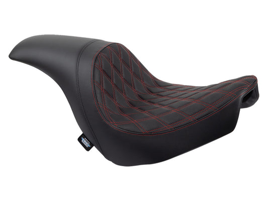 Performance Predator Dual Seat with Red Double Diamond Lattice Stitch. Fits Sport Glide & Low Rider 2018up, Low Rider S 2020up & Low Rider ST 2022up - Drag Specialties