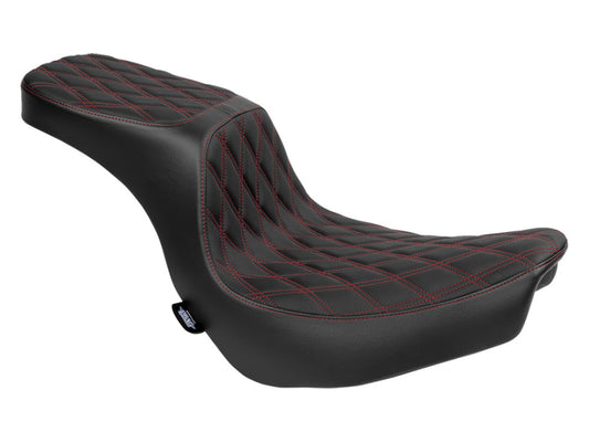 Performance Predator 2up Dual Seat with Red Double Diamond Lattice Stitch. Fits Sport Glide & Low Rider 2018up, Low Rider S 2020up & Low Rider ST 2022up - Drag Specialties