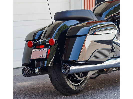 Grand Prix 4in. Slip-On Mufflers - Chrome. Fits Indian Big Twin 2014up with Hard Saddle Bags. - Firebrand Exhaust