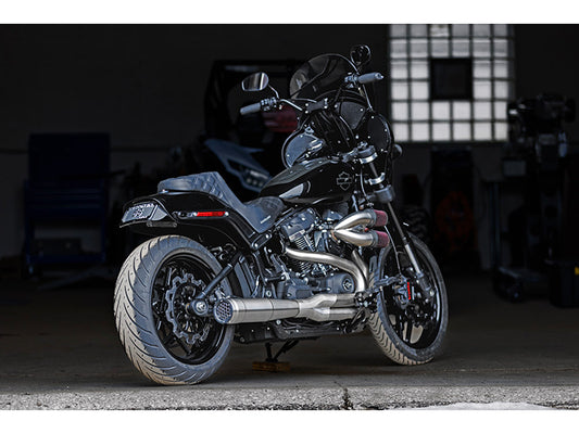 2-into-1 Grand Prix Exhaust - Stainless Steel with Black End Cap. Fits Softail 2018up Non-240 Rear Tyre Models. - Firebrand Exhaust