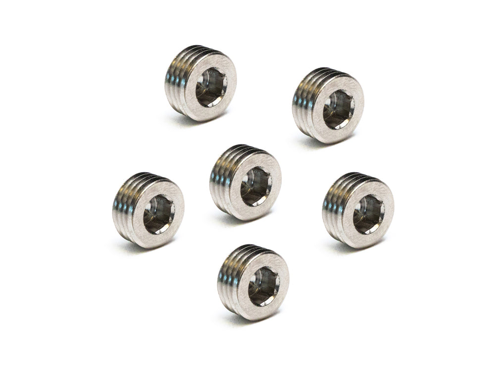 'Short' Motor Case Drain Plug - Pack 6. Fits Twin Cam 1999-2017 and Milwaukee-Eight 2017up. - Feuling