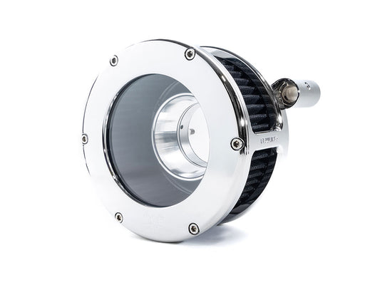 BA Air Cleaner Kit - Chrome with Clear Cover. Fits Softail 2000-2015, Dyna 1999-2017, Touring 1999-2007 with CV Carb or Cable Operated Delphi EFI - Feuling