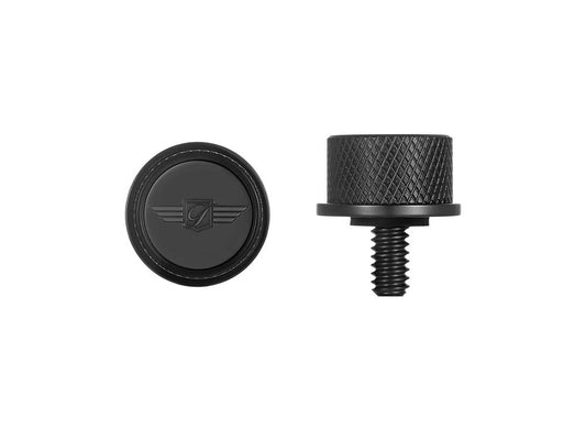 1/4in.-20 Knurled Seat Mount Screw - Black with Figurati Designs Logo. Fits H-D 1996up - Figurati Designs