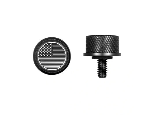 1/4in.-20 Knurled Seat Mount Screw - Black with American Flag. Fits H-D 1996up - Figurati Designs