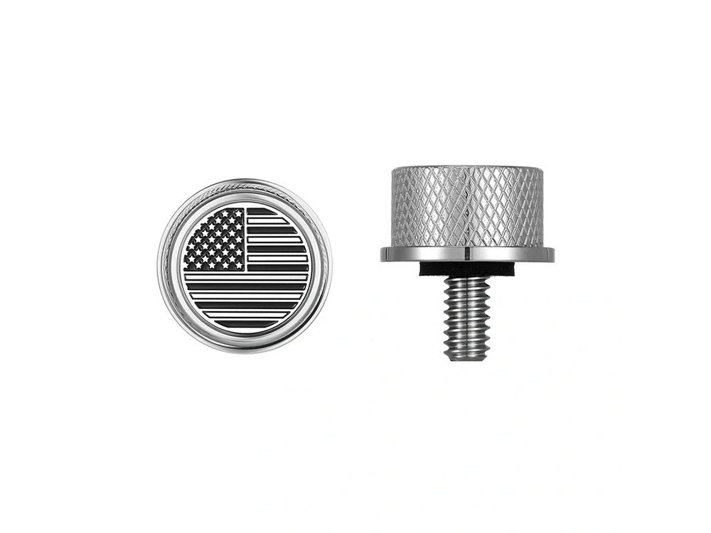 1/4in.-20 Knurled Seat Mount Screw - Stainless with American Flag. Fits H-D 1996up - Figurati Designs