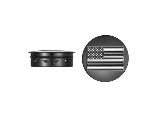 Swingarm Pivot Bolt Covers - Black Contrast Cut with American Flag. Fits Touring 2011up - Figurati Designs