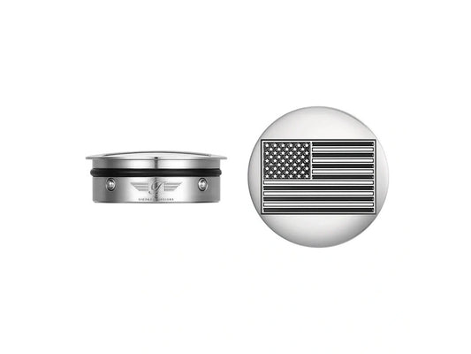 Swingarm Pivot Bolt Covers - Stainless with American Flag. Fits Touring 2011up - Figurati Designs