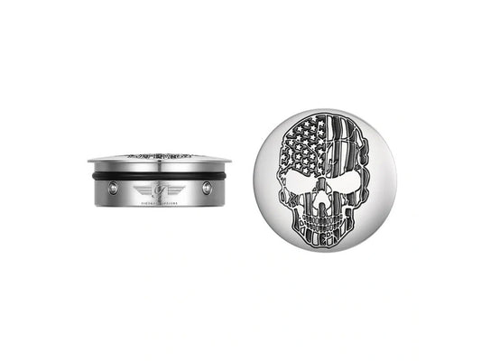 Swingarm Pivot Bolt Covers - Stainless with American Flag Skull. Fits Touring 2011up - Figurati Designs