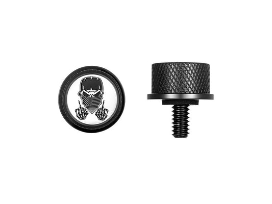 1/4in.-20 Knurled Seat Mount Screw - Black with Masked Skull. Fits H-D 1996up - Figurati Designs