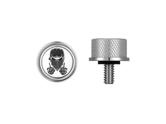 1/4in.-20 Knurled Seat Mount Screw - Stainless with Masked Skull. Fits H-D 1996up - Figurati Designs