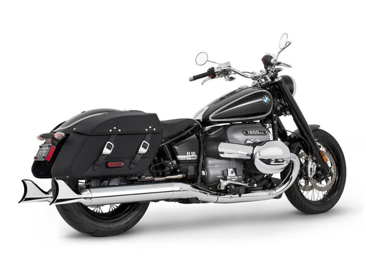 4in. Two-Step Slip-On Mufflers - Chrome with Sharktail Tips. Fits BMW R-18 Classic 2021up. - Freedom Performance Exhaust