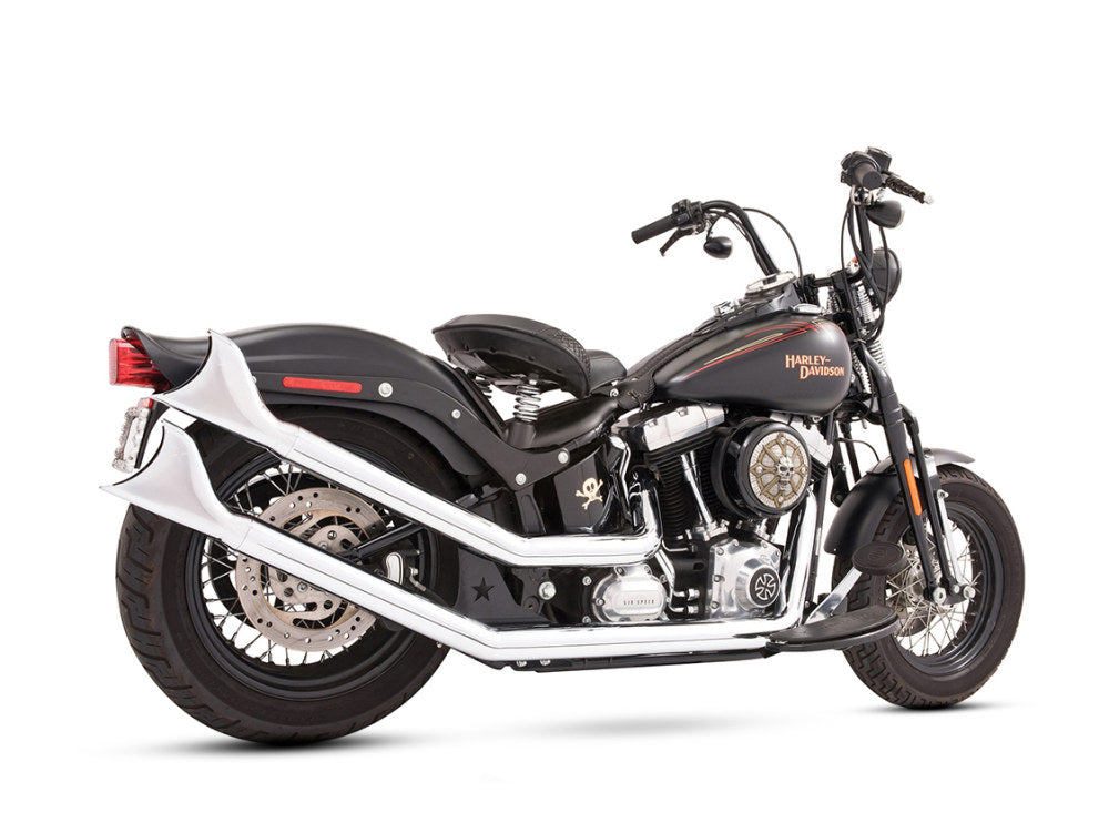 Upswept Exhaust - Chrome with Chrome Sharktail End Caps. Fits Softail 1986-2017. - Freedom Performance Exhaust