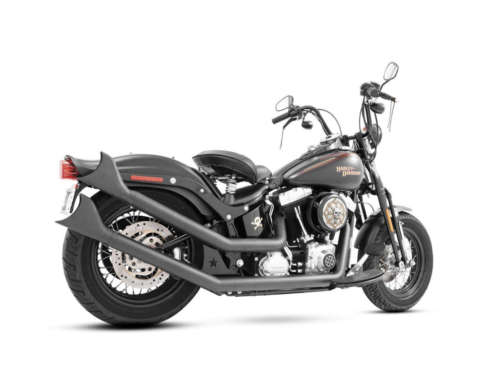 Upswept Exhaust - Black with Black Sharktail End Caps. Fits Softail 1986-2017 - Freedom Performance Exhaust