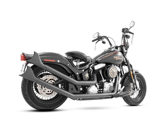 Upswept Exhaust - Black with Black Sharktail End Caps. Fits Softail 1986-2017 - Freedom Performance Exhaust