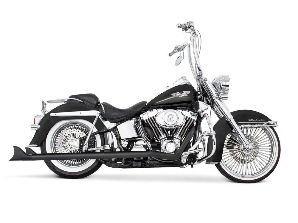 36in. True Dual SharkTail Exhaust - Black. Fits Softail 2007-2017. - Freedom Performance Exhaust
