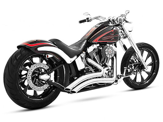 Sharp Curve Radius Exhaust - Chrome with Chrome End Caps. Fits Softail Breakout 2013-2017 & Rocker 2008-2011. - Freedom Performance Exhaust