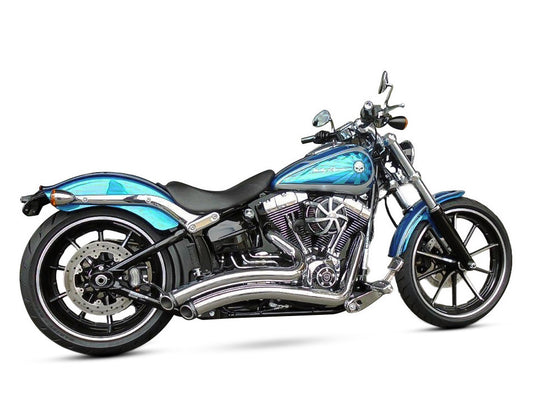 Sharp Curve Radius Exhaust - Chrome with Black End Caps. Fits Softail Breakout 2013-2017 & Rocker 2008-2011. - Freedom Performance Exhaust