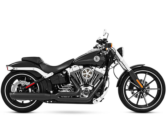 Union 2-into-1 Exhaust - Black with Black End Caps. Fits Softail Breakout 2013-2017 & Rocker 2008-2011. - Freedom Performance Exhaust