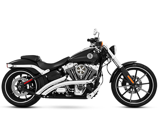 Radical Radius Exhaust - Chrome with Chrome End Caps. Fits Softail Breakout 2013-2017 & Rocker 2008-2011. - Freedom Performance Exhaust