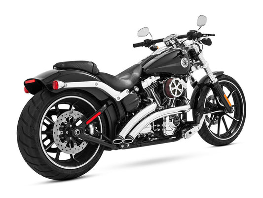 Radical Radius Exhaust - Chrome with Black End Caps. Fits Softail Breakout 2013-2017 & Rocker 2008-2011. - Freedom Performance Exhaust