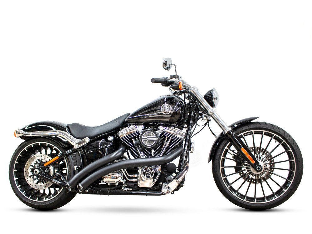 Radical Radius Exhaust - Black with Black End Caps. Fits Softail Breakout 2013-2017 & Rocker 2008-2011. - Freedom Performance Exhaust