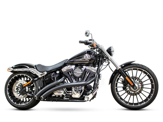 Radical Radius Exhaust - Black with Black End Caps. Fits Softail Breakout 2013-2017 & Rocker 2008-2011. - Freedom Performance Exhaust