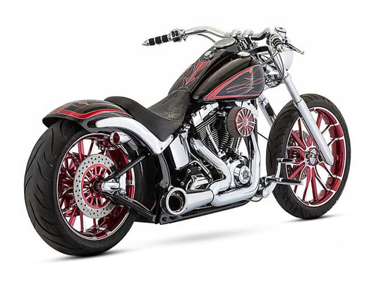 2-into-1 Turnout Exhaust with Chrome Finish & Black End Cap. Fits Softail 1986-2017. - Freedom Performance Exhaust