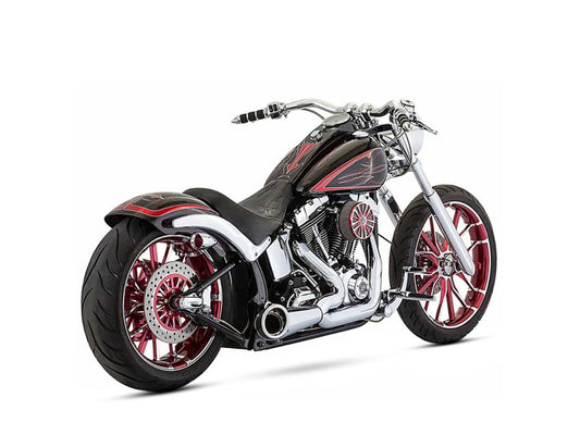 Turnout 2-into-1 Exhaust - Chrome with Black End Cap. Fits Softail Breakout 2013-2017 & Rocker 2008-2011. - Freedom Performance Exhaust