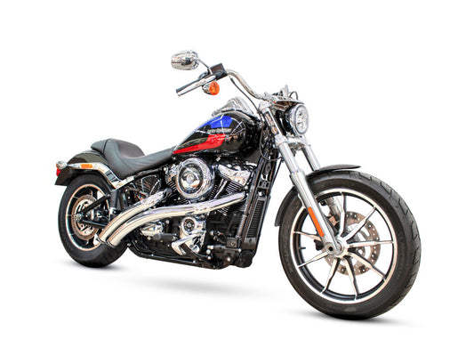 Radical Radius Exhaust - Chrome with Black End Caps. Fits Softail 2018up. - Freedom Performance Exhaust