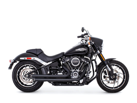 Independence Staggered Slash Exhaust - Black with Black End Caps. Fits Softail 2018up. - Freedom Performance Exhaust