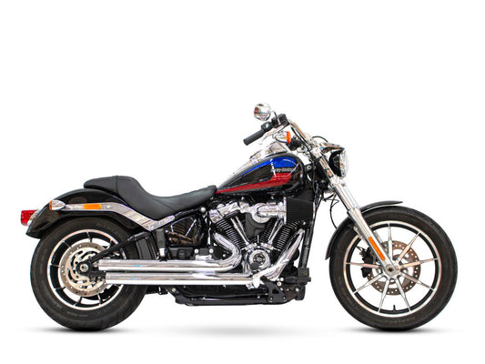 Independence Staggered Exhaust - Chrome with Chrome End Caps. Fits Softail 2018up. - Freedom Performance Exhaust