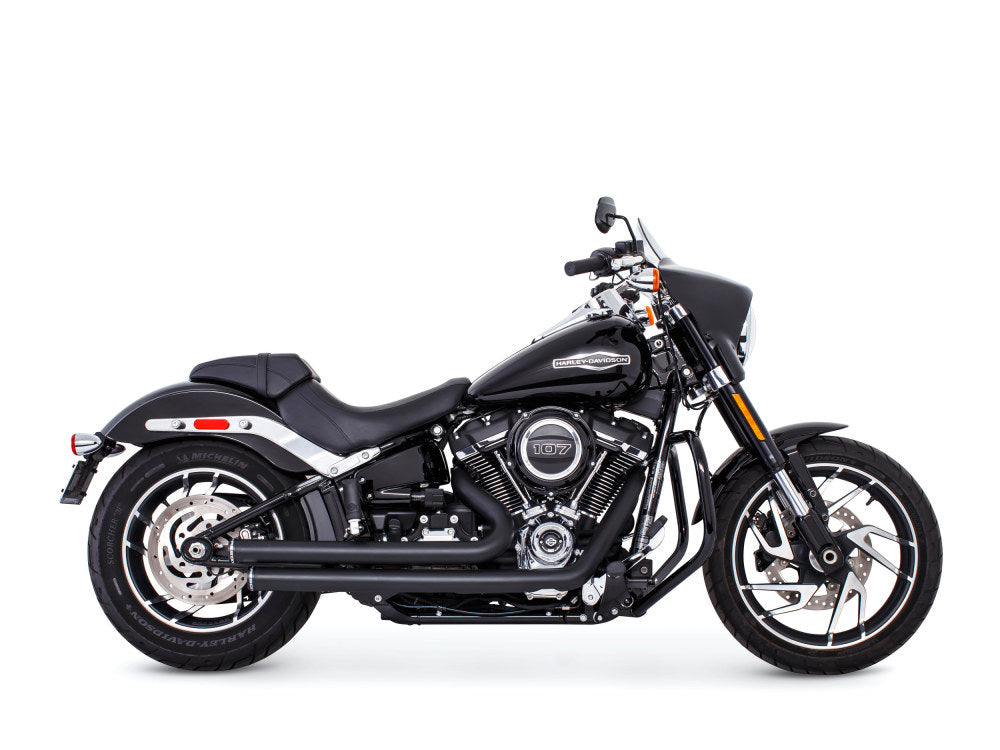 Independence Staggered Exhaust - Black with Black End Caps. Fits Softail 2018up. - Freedom Performance Exhaust