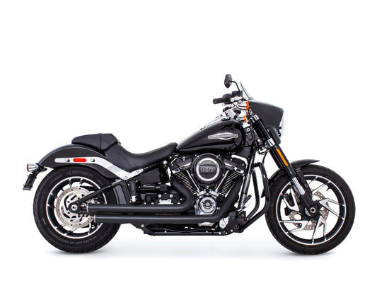 Independence Staggered Exhaust - Black with Black End Caps. Fits Softail 2018up. - Freedom Performance Exhaust