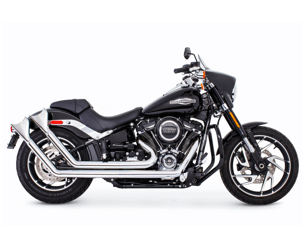 Upsweeps Exhaust - Chrome with Chrome Sharktail End Caps. Fits Softail 2018up. - Freedom Performance Exhaust